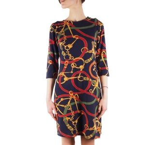 Lauren Ralph Lauren Equestrian Chain Print Shift Dress Navy Size 2X 3/4 Sleeve